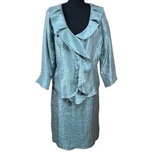 Midnight Velvet Icy Blue Green Formal Wedding Guest Church Skirt Suit Size 16